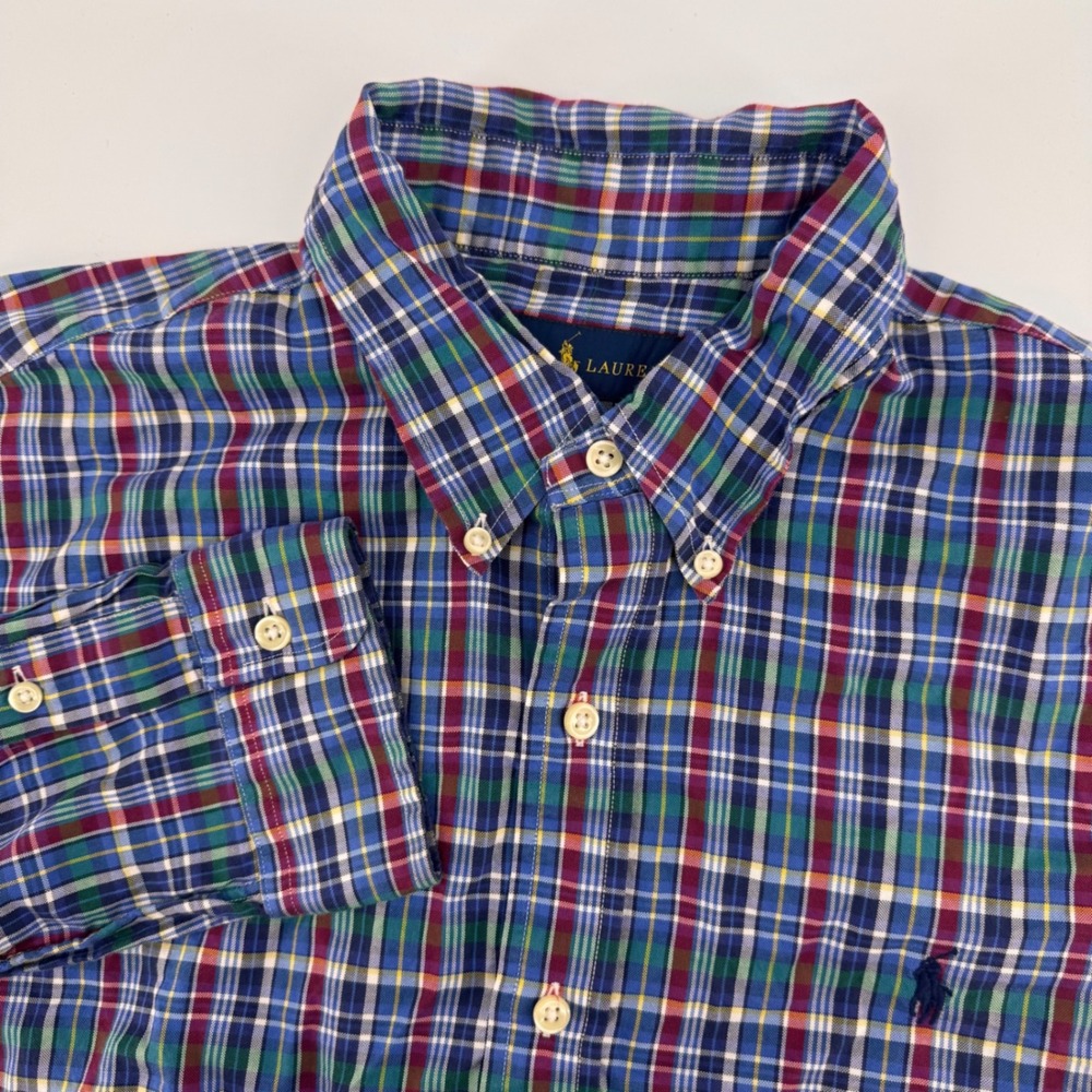 Ralph Lauren Button Down Mens L Blue Multicolor Plaid Long Sleeve Cotton Shirt